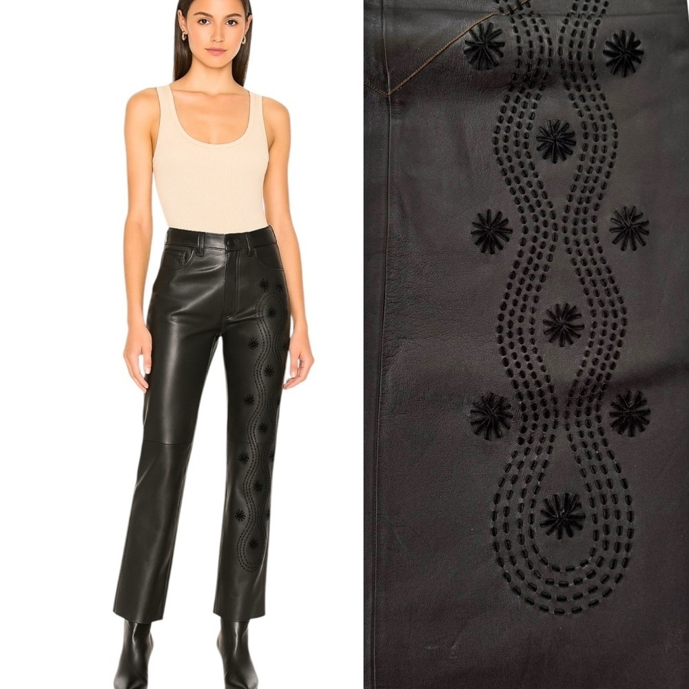 Vintage Embroidered Leather Boho Hippie Kerry Grima Flare Pants Brown Size S